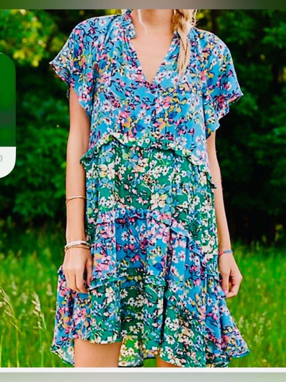 Anthropologie Robin Tiered Blue Floral Swing Dress in size L *Lowest Price on PM